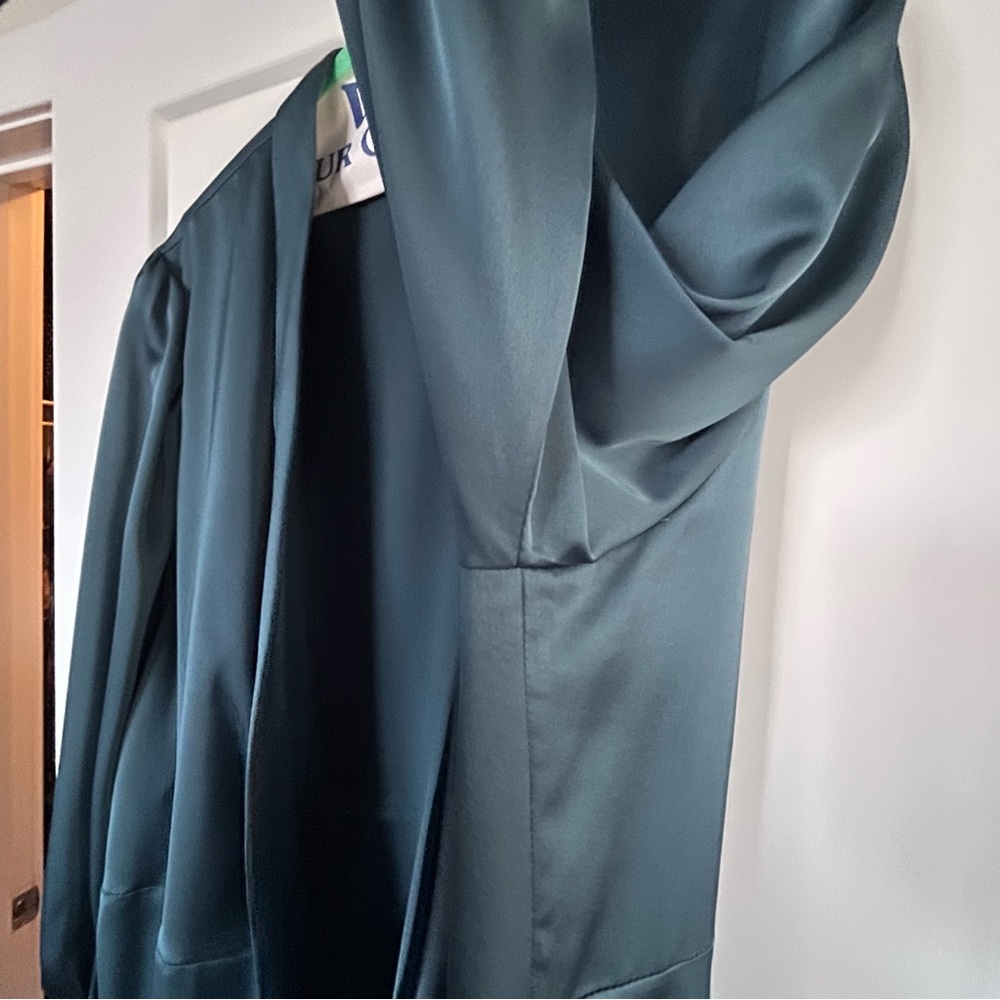 Eloquii Teal Long Sleeve Wrap Dress with pearl buttons - Picture 7 of 10
